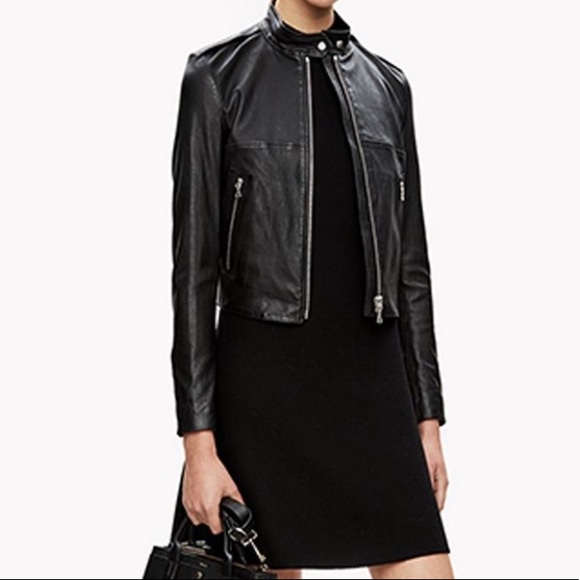 THEORY CROP LAMB LEATHER JACKET MED FITS SMALL - Picture 3 of 9